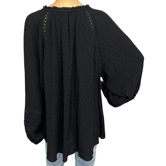 Torrid Swiss Dot Lace Inset Top Deep Black Long Sleeve Plus Size 4X - Picture 6 of 12
